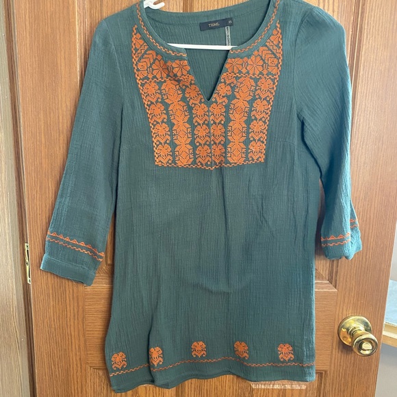 THML Tops - Olive & Orange Embroidered Tunic